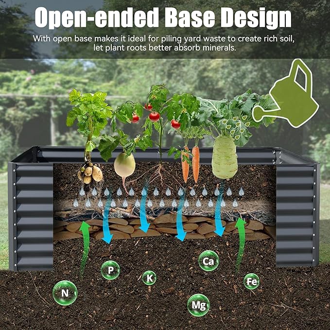 8x4x2 ft Galvanized Raised Garden Bed Outdoor Planter GBoxes Large Metal Planter Box for Gardening Vegetables Fruits FlowersGray