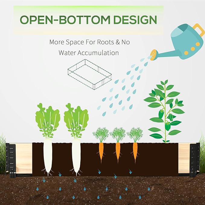 Foldable Raised Garden Bed Wooded Elevated Ground Planter Box with Insert Extended Steel Corners 47 x 31 x 9in for Vegetables Flower Herb