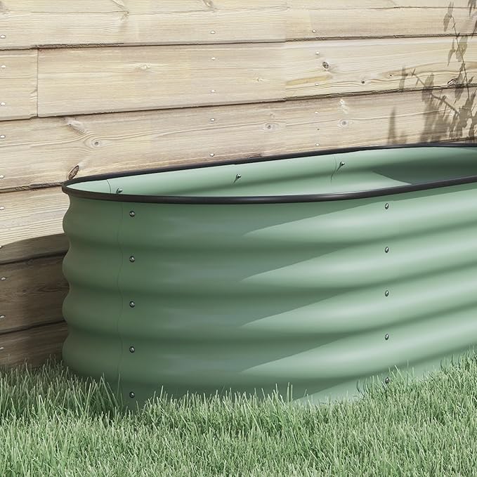 4.9' x 2' x 1.4' Galvanized Raised Garden Bed Kit Outdoor Metal Elevated Planter Box with Safety Edging Easy DIY Stock Tank for Growing Flowers Herbs Vegetables Green