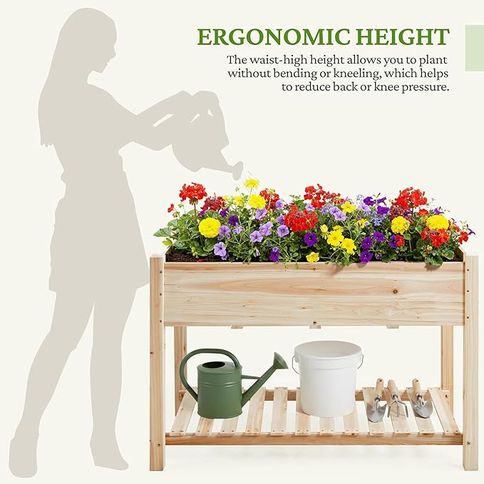 Topeakmart Raised Garden Bed Elevated 2 Tiers Wood Planting Bed Above Ground Planter Box for Vegetables Flowers Herbs Outdoor 47x23x32in