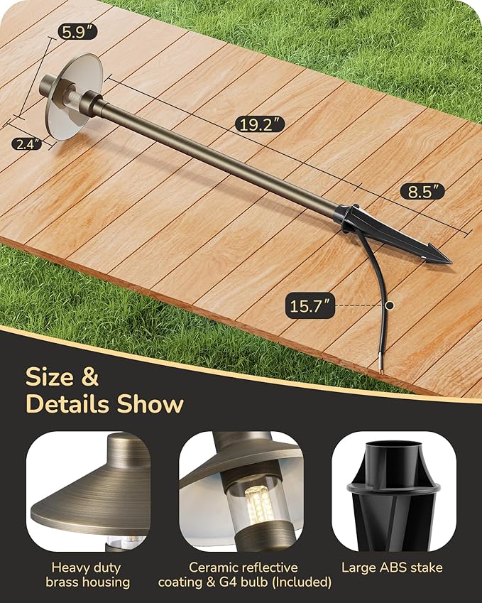 EDISHINE 4 Pack Solid Brass Tall Low Voltage Pathway Lights &amp 4 Pack Outdoor Landscape Spotlights