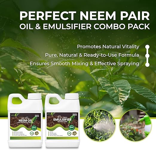 100% Pure Neem Oil &amp Unscented Emulsifier Combo - Natural Plant Care and Wetting Agent for Plants Trees (32 oz)