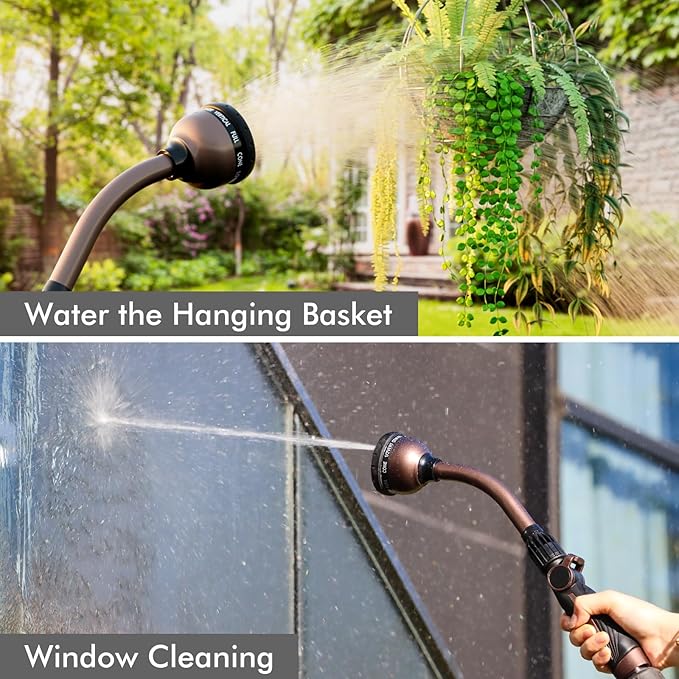 RESTMO Watering Wand Heavy Duty Metal Garden Hose Wand with Thumb Flow Control 15-Inch Long Hose Nozzle Sprayer with 10 Spray Patterns Ideal to Water Hanging Baskets and Shrubs Oil Rubbed Bronze