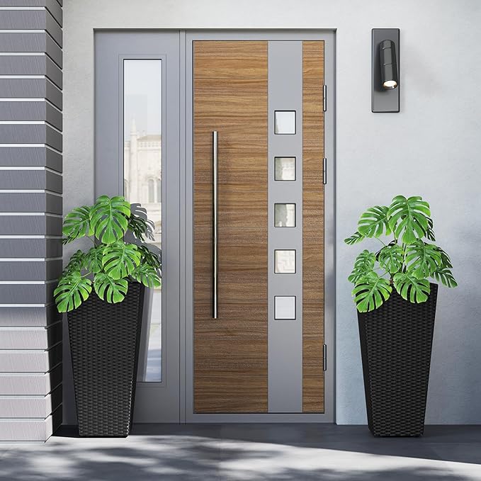 HAPPYGRILL 30 Tall Flower Pot Set of 2 Modern Decorative Planter Pots w/Open-Ended Base PE Rattan Frame Non-Woven Soil Bag Square Textured Flower Pots for Outdoor Garden Patio Front Porch
