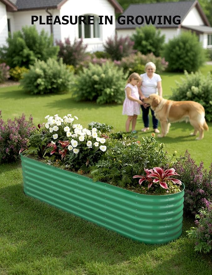 2Pcs 8x2x1.5ft Raised Garden BedGalvanized Raised Planter Boxes Outdoor with Easy Assembly Large Garden Bed for Vegetables Fruits FlowerRaised Garden BedGreen