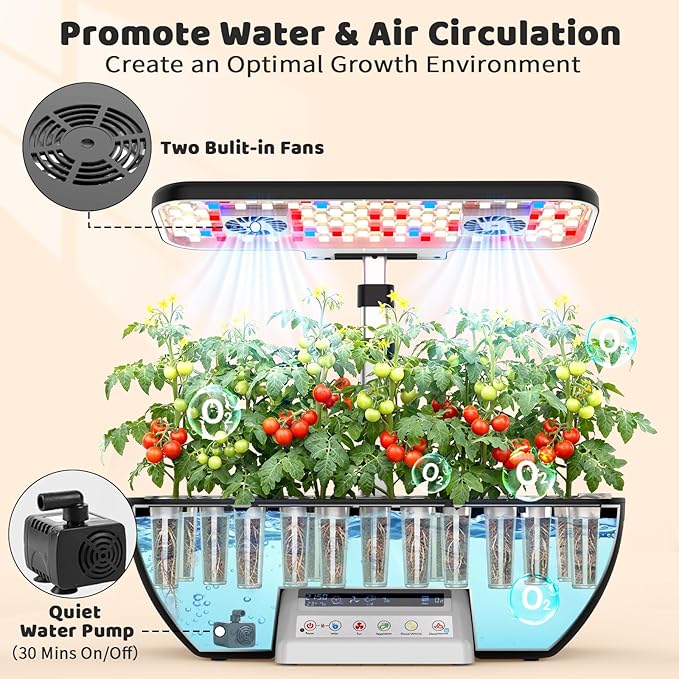 Hydroponics Growing System Kit 17 Pods Indoor Herb Garden with 2 Fans Circulation Grow Light Smart Water Cycle Auto Timer 10L Water TankPerfect Indoor Gardening System Gifts(Black/White)