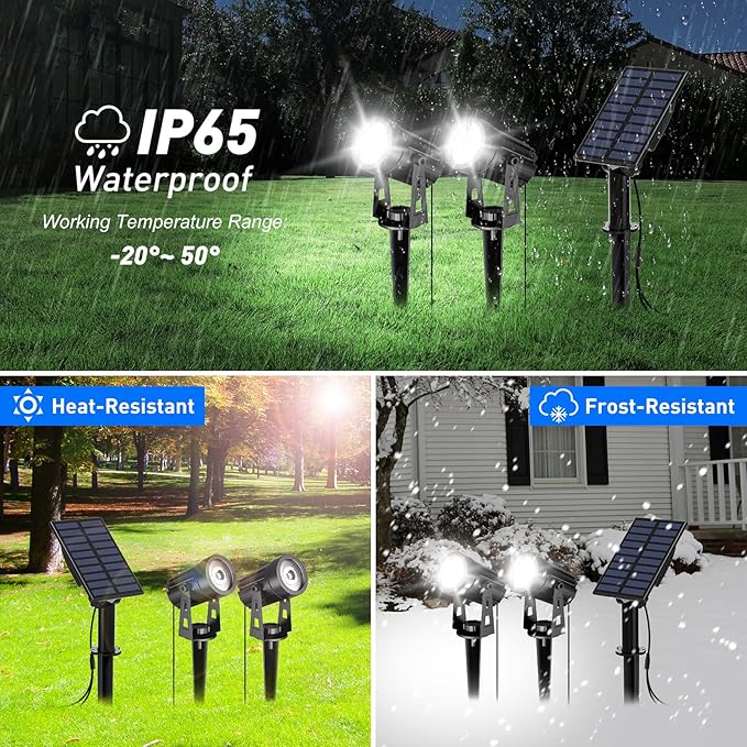 T-SUN Solar Spotlights Outdoor Waterproof 2-in-1 Solar Landscape Spotlights LED Garden Spot Lights for Yard Tree Garden Pond Pool Area (White)