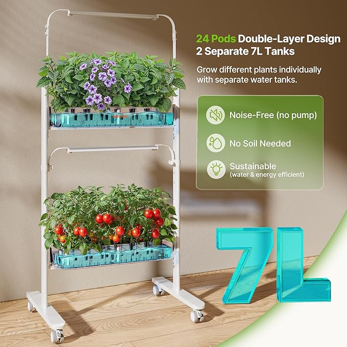 SUNCOZE 2-Tier Hydroponics Growing System Kit with 24 Pods – Full Spectrum Grow Lights Hydroponic System equipped with smart controller Indoor Herb Garden Kit for Vegetables Herbs Fruits &amp Flo