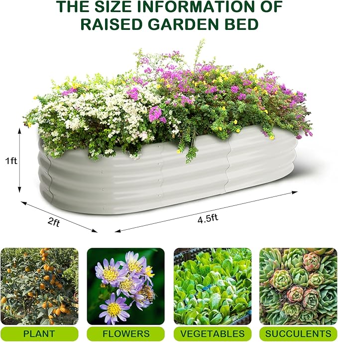 2 Pcs Oval Raised Garden Bed 4.5×2×1ft Raised Beds for OutdoorPlanter Raised BoxesOpen-Ended Base Metal Raised Planter BedsLarge Metal Garden Box for Vegetables Flowers Tool-Free Assembly