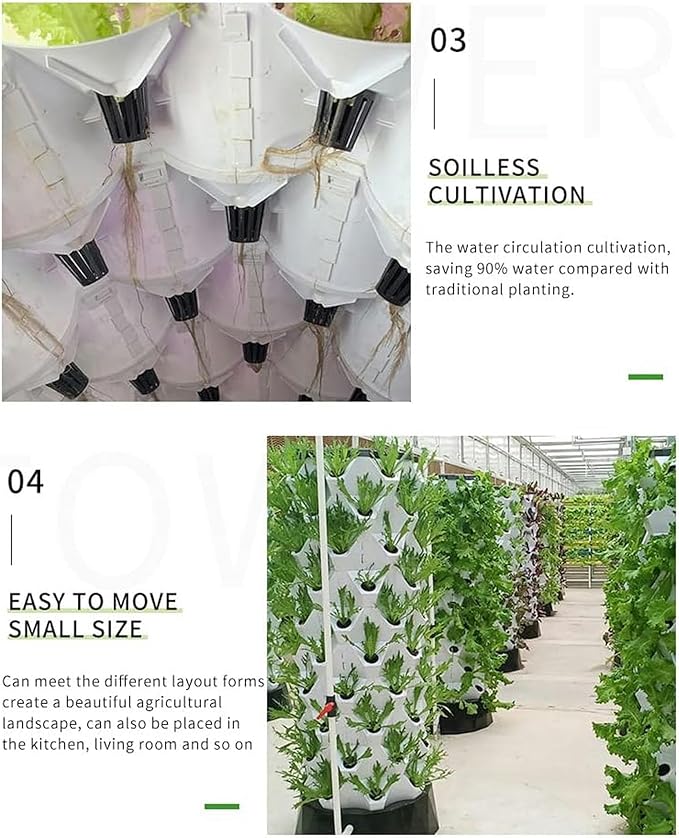 Hydroponic Tower Grow Kit Vertical Grow Tower with Hydrating Pump Timer Adapter for Indoor Fruits and Vegetables8Layers//1pc (6layers