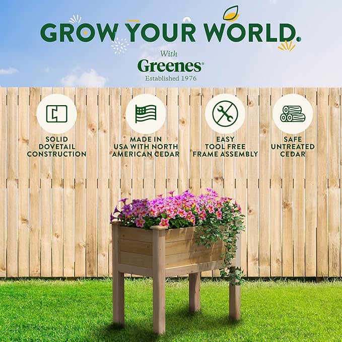 Greenes Fence Premium Cedar Elevated Garden Bed 16 W x 32 L x 31 H (3/4 Thick) - Made in USA with North American Cedar