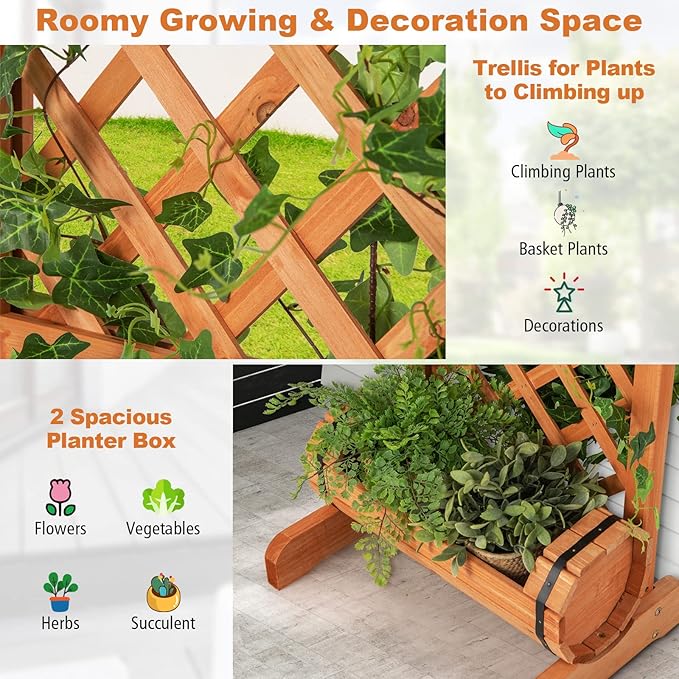 S AFSTAR Raised Garden Bed with Trellis Outdoor Wood Garden Planter W/ 2-Tier Round Planter Box &amp Trellis for Vine Climbing Plants Growing Vertical Plant Container for Garden Patio Balcony Oran