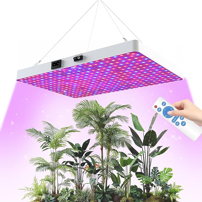 Remote Control LED Grow Light 100 Watt Dimmable Full Spectrum Plant Light 3 Lighting Modes Grow Lights for Indoor Plants Seed Starting Seedlings Vegetable Hanging Growing Lamp for 2x2/3x3 Grow Tent