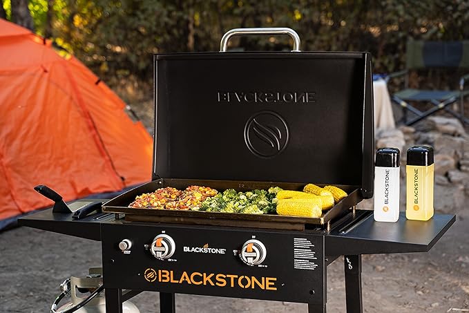 BLACKSTONE 1883 Original 28” Griddle with Integrated Protective Hood and Counter Height Side Shelves Powder Coated Steel Black