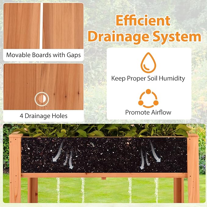 Giantex Raised Garden Bed with Trellis Wooden Elevated Planter Box with Legs Drainage Holes for Climbing Plants Vines Vegetables Flowers Herbs Outdoor Horticulture Planter for Patio Yard (Brown)