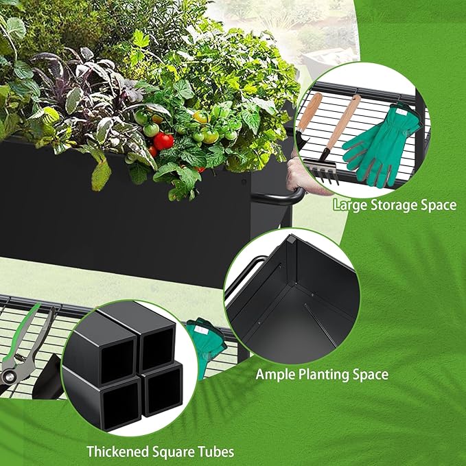 34 × 15 × 31 Inches Raised Garden Bed with Legs/Storage Shelf Mobile Planter Box for Outdoor Plants Elevated Garden Bed for Backyard Balcony Black