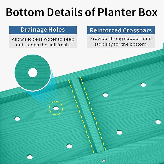 HDPE Planter Box All-Weather Outdoor Garden Bed Easy to Assemble Drainage System Low Maintenance Non-Fading for Flower/Herb/Seed (Aruba Blue)