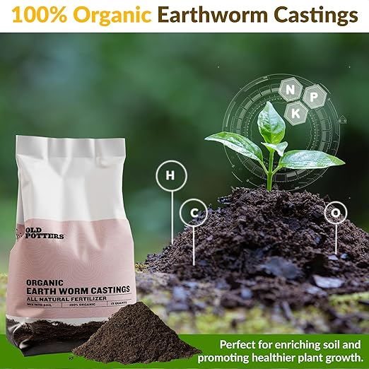 Old Potters Organic Earthworm Casting All-Natural Fertilizer for Indoor and Outdoor Planting Enhances Root and Overall Health Revitalizes Soil with Health Microbes 25 lbs