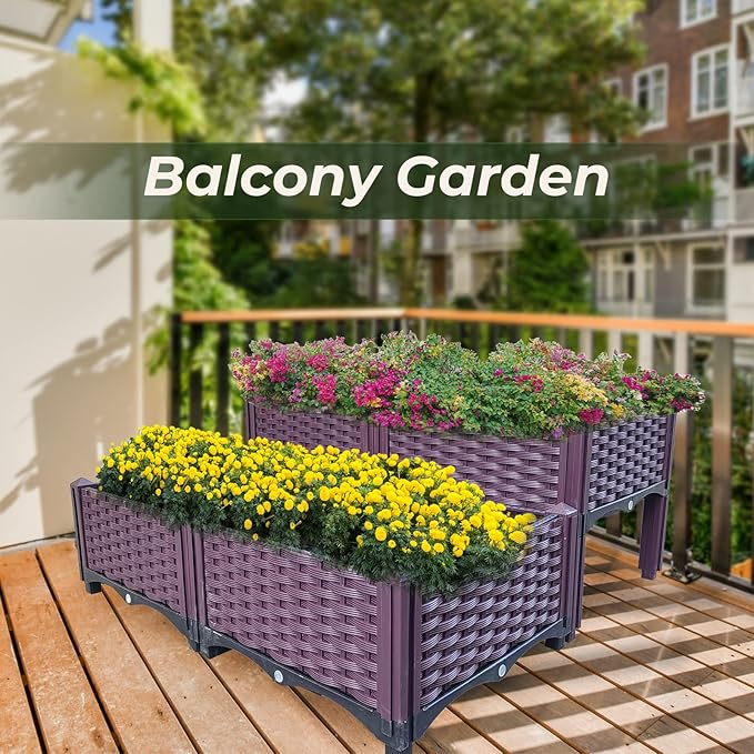 Doppy Plastic Raised Garden Bed Set of 4 Garden Bed Planter Kit for Outdoor Indoor Plants Elevated Garden Boxes Plant pots for Vegetables Standing Garden Container for Backyard Patio