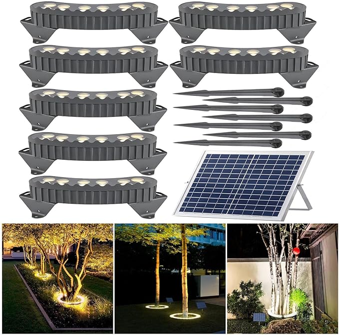 LED Solar Ground Lights Outdoor Ring Tree Ligh Yard Lighting Uplight Landscape Spotlights Made to Last(Blue LightPack of 7)