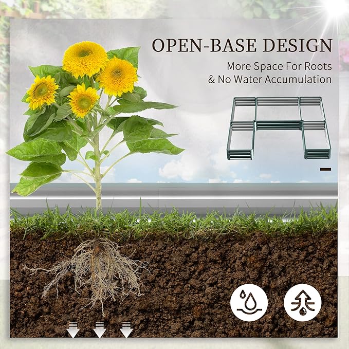 Outsunny 8 x 8' Raised Garden Bed Set Large Steel Flower Planters for Outdoor Plants Easy Assembly for Vegetables Herbs Green