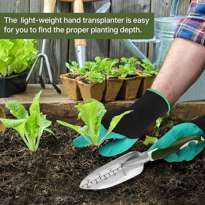 3 PCS Heavy Duty Aluminum Gardening Tool Set for Men &amp Women Including Hand Shovel Hand Rake &amp Transplanter Trowel with Soft Rubberized Non-Slip Ergonomic Handle