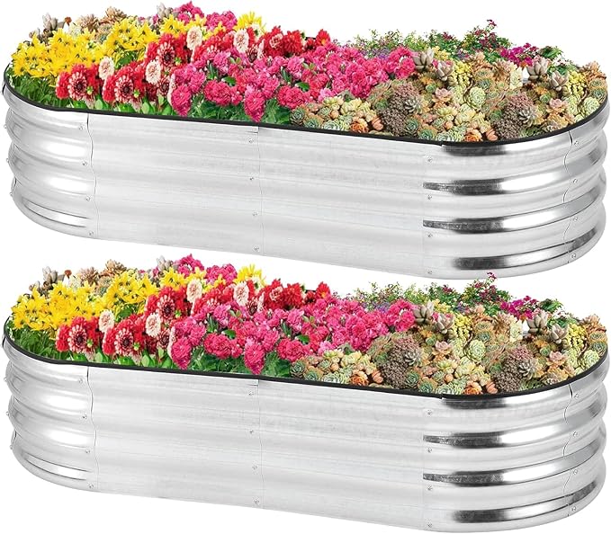2 Pcs 4.5x2x1ft Large Outdoor Planter Boxes Kit Galvanized Steel Raised Garden Bed with Open-Ended Base Design Elevated Planter for Outdoor Plants Durable Raised Bed for GardeningSilver