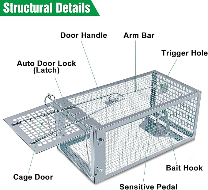 4 Packs Humane Rat Trap Outdoor Wanqueen Humane Mouse Traps Indoor for Home Small Rodent Chipmunk Squirrel Trap and Other Live Animal Cage Catch and Release