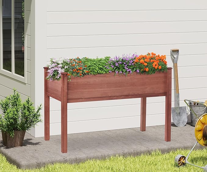 48x24x30 inch Raised Garden Bed with Legs Elevated Wooden Planter Box for Outdoor Plants Flowers Fruits Vegetable Herb Growing