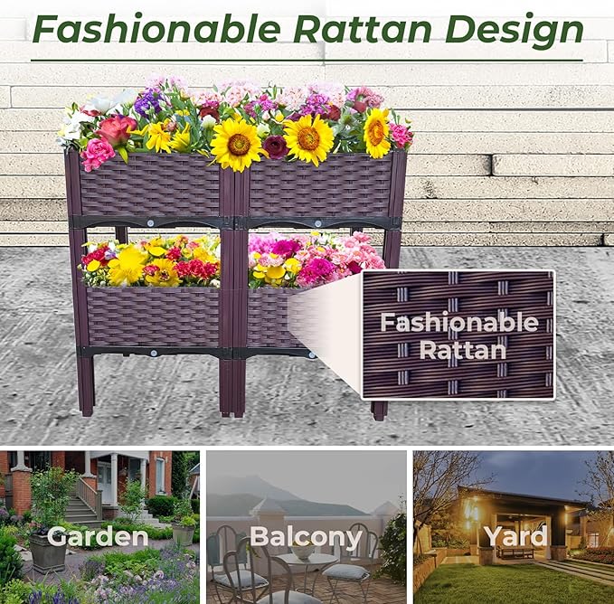 Plastic Raised Garden Bed Set of 4 Plants Elevated Garden Boxes Planter Growing Boxes with Legs for Outdoor Indoor for Flowers Vegetables Fruits Herbs