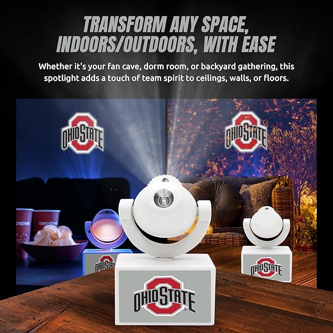 Sporticulture NCAA American Football Ohio State Buckeyes - Adjustable Led Mini Spotlight Projector with 6 Team Logo Designs - Portable &amp Rechargeable Spotlight - Battery-Operated - 4.375” x 3.125”