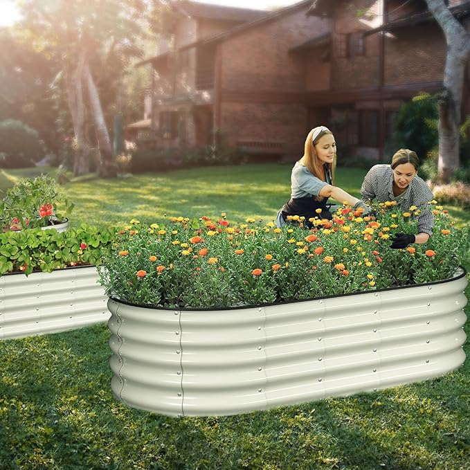 Raised Garden Bed Kit 6x3x1.5 ft Galvanized Planter Box Outdoor with Safety Edging Large Metal Raised Beds for Gardening Vegetables Flower Herb (Pearl White)