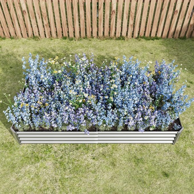 7.6x3.7x0.98FT Metal Raised Bed for Outdoor Flower Planters Vegetables Herb Galvanized Raised Garden Bed Kit Rectangular Large Metal Deep Root Planters with An Open Bottom (Silver with 8x4x1ft)
