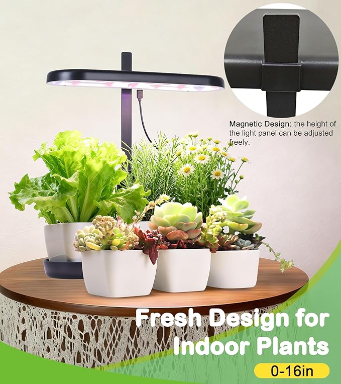 Grow Lights for Indoor Plants 20W Full Spectrum LED Grow Lamp for Indoor Garden with Intelligent Controller Height Adjustable Ideal for Home Desk Plant Lighting (Black ABS Base)