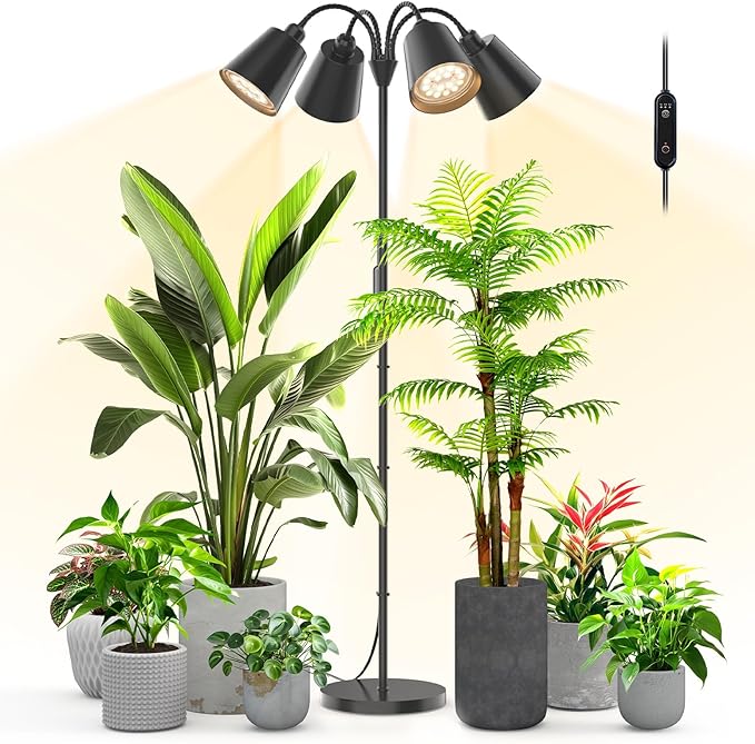 Bstrip Grow Lights for Indoor Plants Non-Dimmable 4 Head Plant Light Stand with Flexible Gooseneck 3800K Full Spectrum Light for Plants Growing 59 Standing Grow Light with Timer