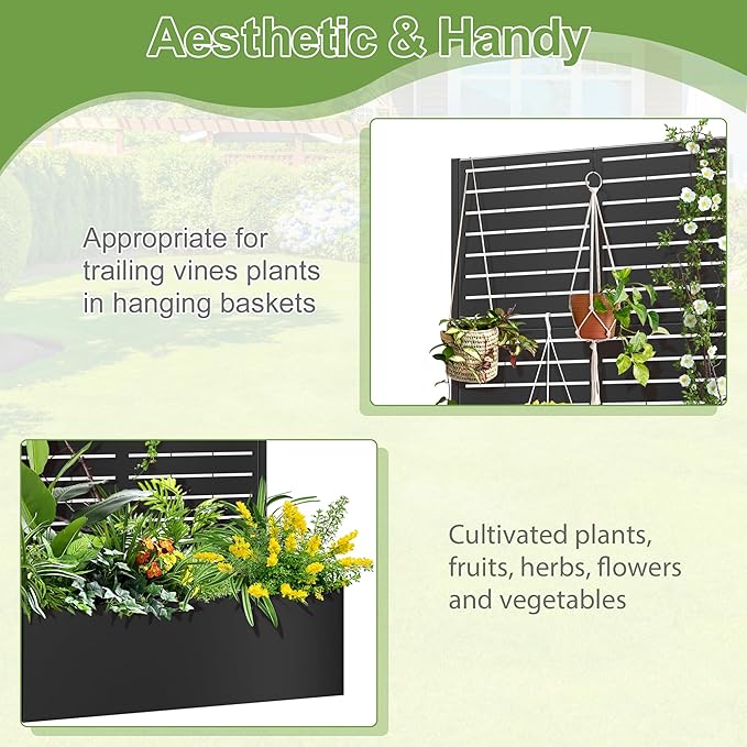 Trellis for Climbing Plants OutdoorMental Garden Bed with Drainage Holes Outdoor Privacy Screen Design Tall planters for herb Flower Vegetables 73x35x16 Black-Louvered