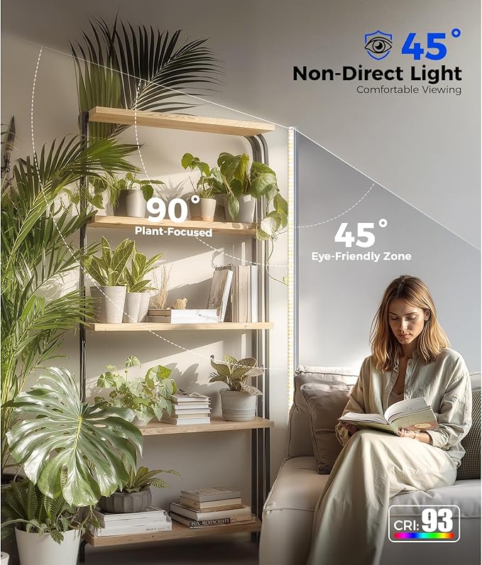 Barrina T1S Standing Grow Light for Indoor Plants with Timer 65W 660nm High PPFD Tera Series Vertical Full Spectrum Grow Lights Adjustable Height 5FT-5.6FT Foot Switch Non-Glare Design Silver