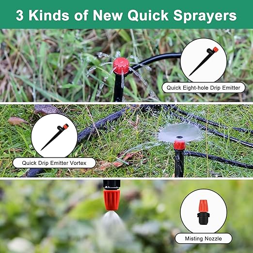 Complete 234FT Drip Irrigation System with 87 Quick Connectors - Automatic Sprinkler Kit for Lawn Raised Bed Greenhouse &amp Plant Watering. Includes 1/4'' Tubing Drip Emitters &amp Connectors