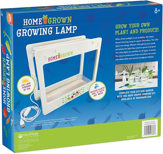 MindWare Home Grown Indoor Growing Lamp USB Powered LED Plant Light for Kitchen Counter Gardens Supports Indoor Seed Starting and Plant Growth Educational Science Tool for Ages 8+