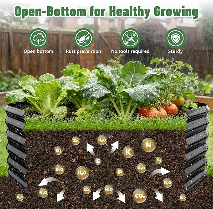 Hexagon Raised Garden Bed 48 Inch Diagonal &amp 16.5 Inch Tall Galvanized Steel Planter Box with Wave-Shaped Metal Panels for Outdoor FlowerTreeHerb &amp Vegetable Garden (Black 4FT X 1.5FT)