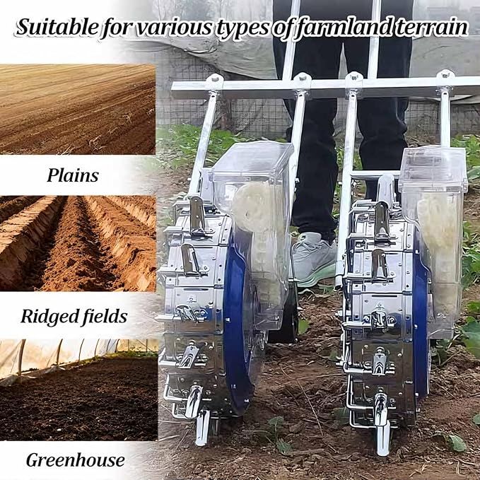 Push Garden Seeder Double Wheels Row Planter Metal Manual Roller Seeding Machine Corn Planter Seeder Precise Seeding Machine for Soy Peanut Corn Cotton Soybean(9 Nozzles)