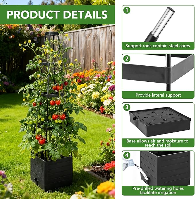 2 Pack Raised Garden Bed Planter Box with Trellis 57'' Self Watering Tomato Planters for Climbing Plants Tomato Cage Trellis for Vegetables &amp Vine Flowers Indoor Outdoor Patio