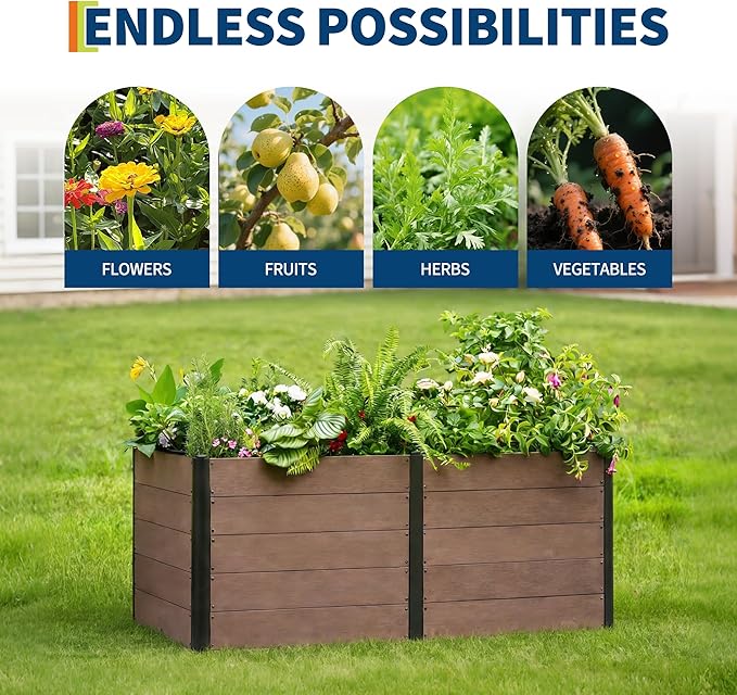 GarveeLife 48 x 25x 29 Wood Look Raised Garden Bed Without Bottom Outdoor Planter Box for Vegetables &amp Herbs Durable Composite Deep Root Bed for Vegetables Flowers in Backyard Patio