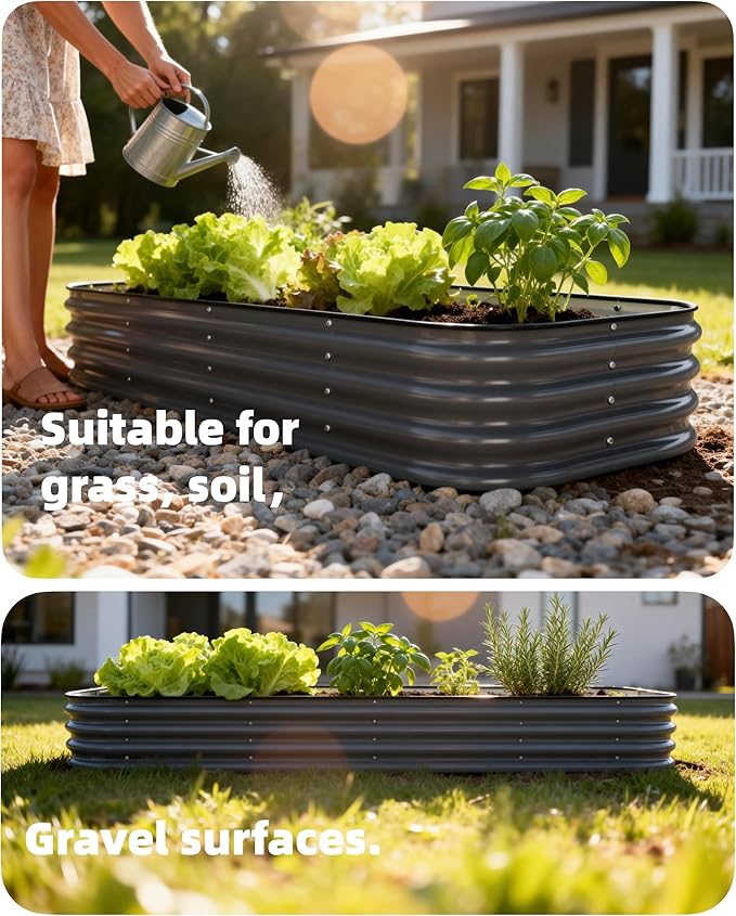 DaisyVibe Raised Garden Bed Kit Planter Raised Garden Boxes Outdoor Oval Large Metal Raised Garden Beds for Vegetables Flowers (Gray 6.5ftx2ftx1ft)