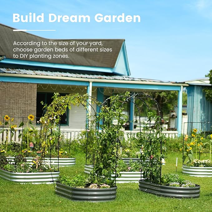 KING BIRD Raised Garden Bed with Arched Trellis Galvanized Planter Garden Box Outdoor for Gardening Climbing Vegetables Flowers 3.94x1.97x0.98 Ft Silver
