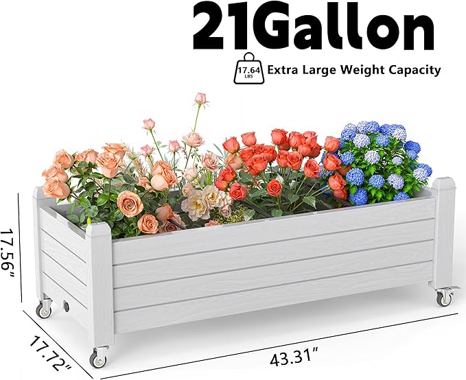 EasyUp Horticulture Garden Planter Box Divisible Resin Planter Box for Backyard Patio Balcony with 4 Legs and 4 Swivel Lockable Wheels(Ashen43.31 * 17.72 * 17.56)