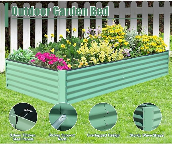 8X4X1.5 Ft Galvanized Raised Garden Bed Outdoor Planter Box for Vegetables Herbs &amp Flowers