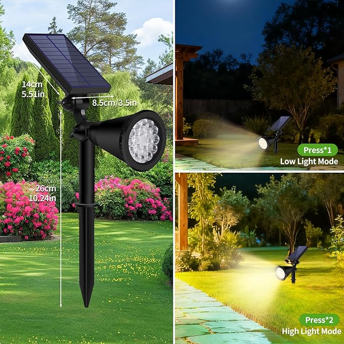 Solar Spot Lights Outdoor Waterproof 18 LED Solar Powered Landscape Lighting Low Voltage Auto On/Off for Garden Yard Tree Flag Wall Pathway 4 Pack