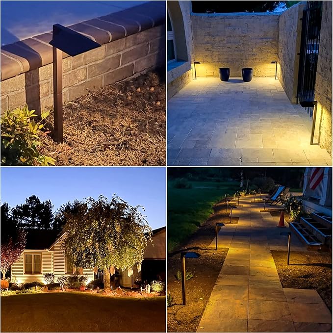 VENUS MANUFACTURING 12PK Outdoor Low Voltage Landscape Lights Kits with 8 Pack Black 0.6 Watt 22 Lumen LED 12V Path Light &amp 4 Pack 5 Watt 400 Lumen Spotlights and for Pathway Sidewalk Light