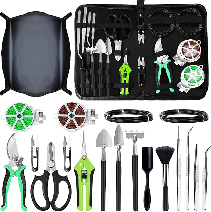 Gardening Tools 20-Piece Gardening Hand Tools Garden Tools Set for Beginner Includes Bonsai Wire Kit Plant Mat &amp Mini Rake Gifts for Women